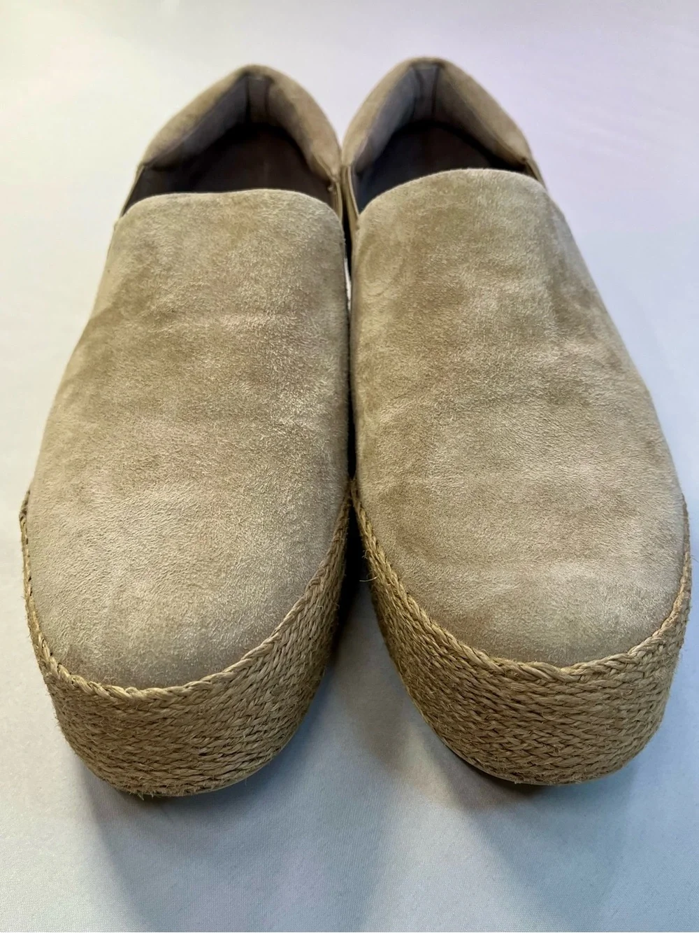 Vince Wilden Suede Espadrille Platform Shoes Tan Suede Slip-On Straw Women’s 9